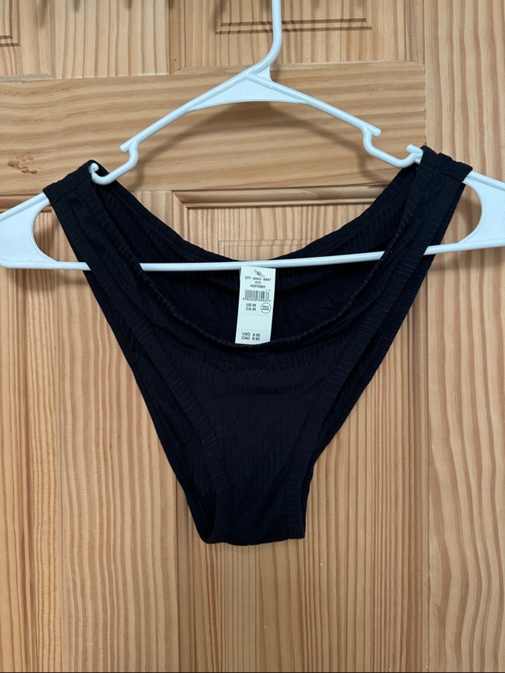 aerie Black Ribbed High-Cut Bikini Bottom with Double Straps